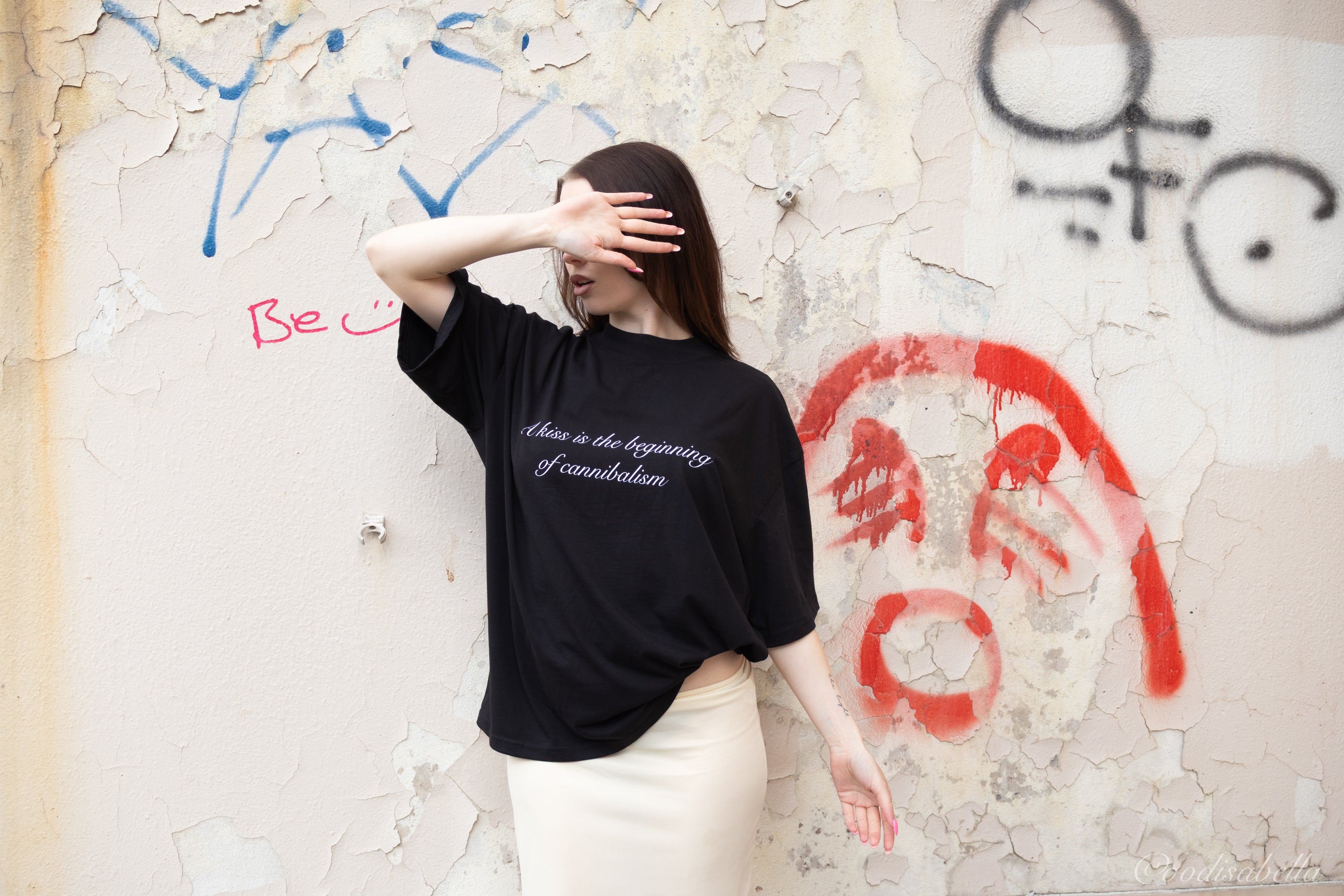 A kiss is the beginning of cannibalism - Unisex Oversized T-Shirt BLACK