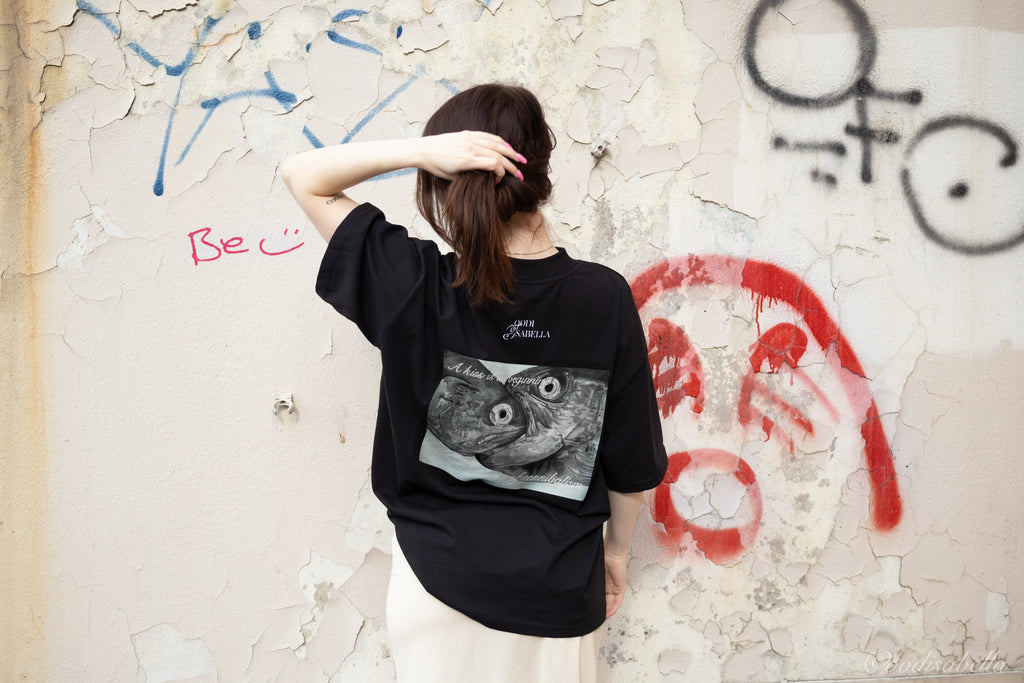 A kiss is the beginning of cannibalism - Unisex Oversized T-Shirt BLACK